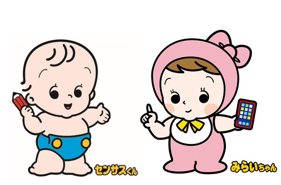 総務省統計局イメージキャラクターのセンサスくんとみらいちゃんのイラスト